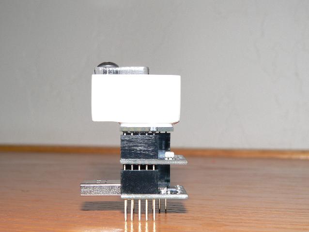 RFDpogo mounted to RFduino RFD22122 LED shield and to RFD22121 USB shield